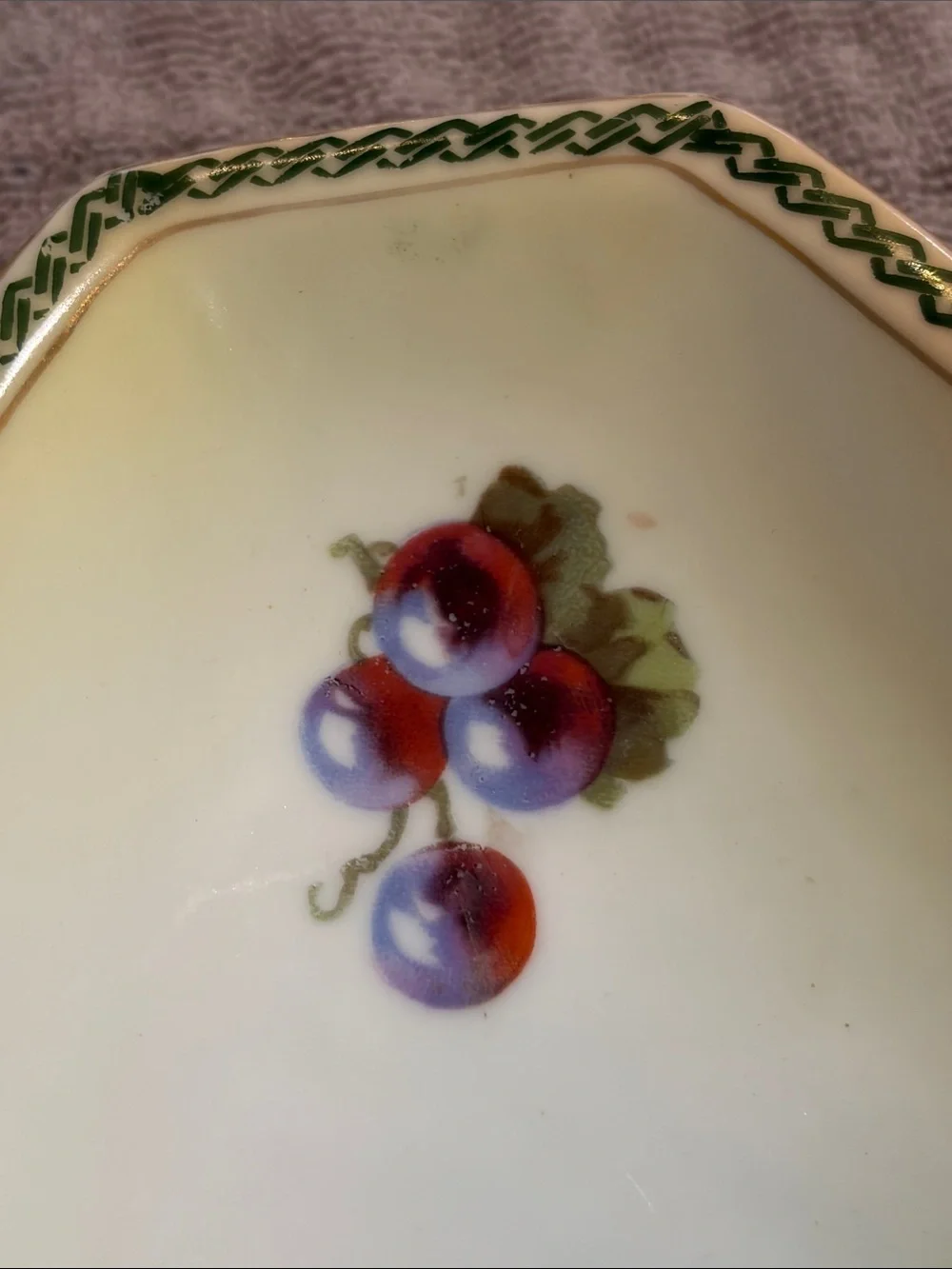 Antique Three Crown China Porcelain Relish Dish featuring a hand-paint Grapes